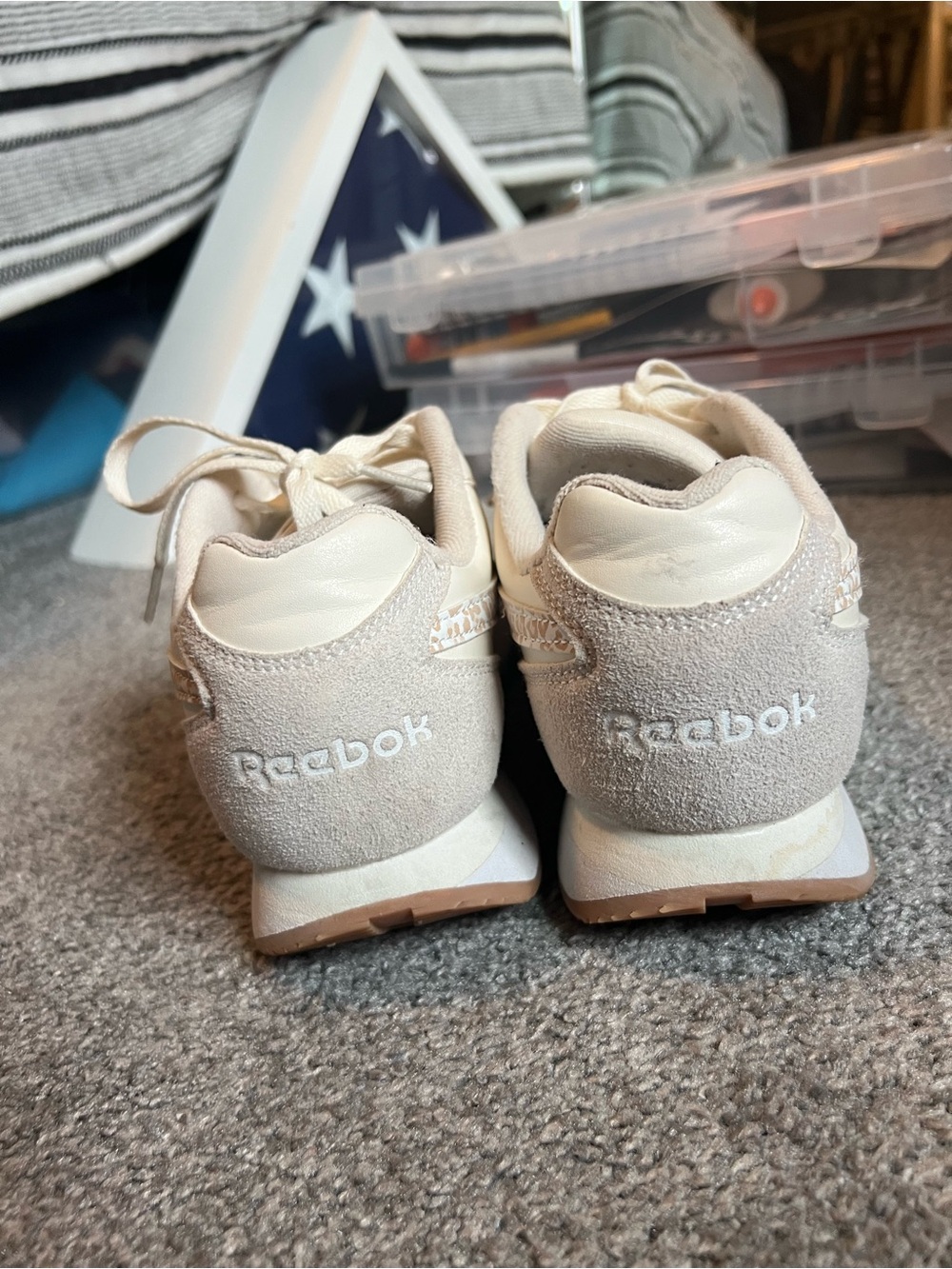 Reebok Women’s Cream & Beige Leather Sneakers with Subtle Leopard Accent - Picture 4 of 7